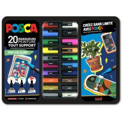 Mallette métal de 20 marqueurs POSCA - coulerus vives et intenses - Pop colours