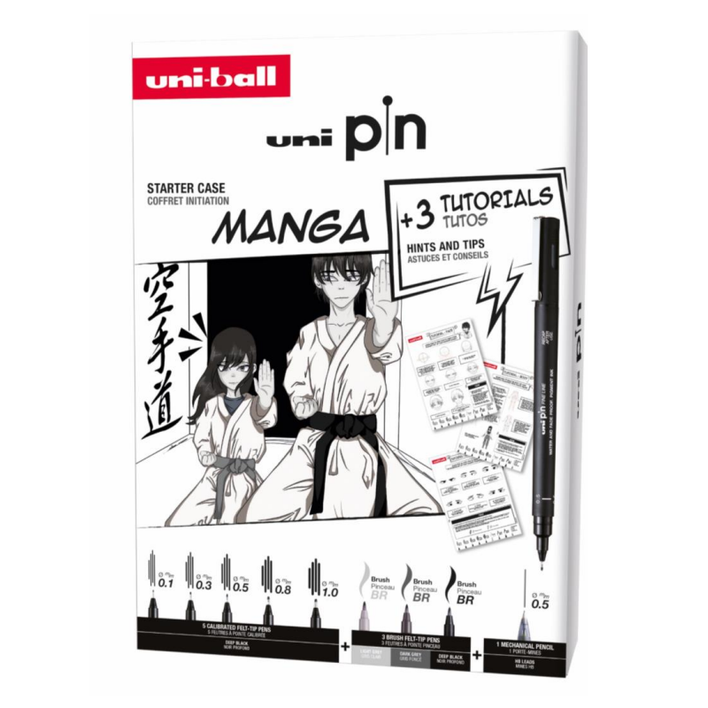 Coffret initiation Manga - Feutre calibrés, porte mine et planches tutos - Uni Pin