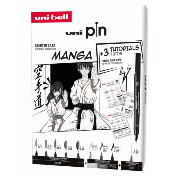 Coffret initiation Manga - Feutre calibrés, porte mine et planches tutos - Uni Pin
