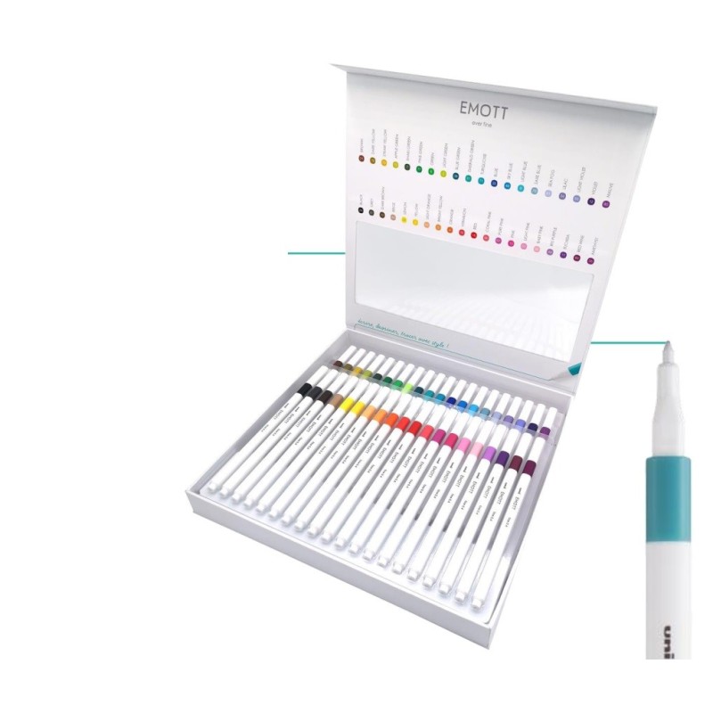 Coffret cadeau de 40 feutres fins Emott - Feutre de dessin et d'écriture - Uni-ball