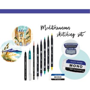 Coffret Mediterranean sketching - tout le nécessaire pour la pratique de l'urban sketching : feutres, crayon, gomme...-Tombow