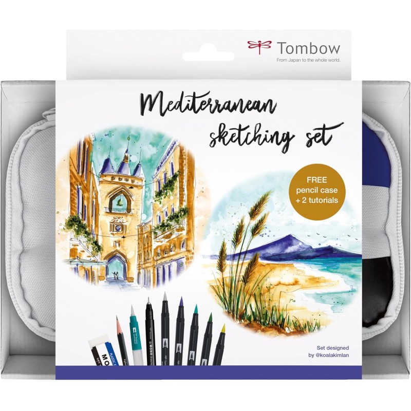 Coffret Mediterranean sketching - urban sketching dans une ambiance méditerranéenne - guide étape par étape de Mareva - Tombow Coffret Mediterranean sketching - urban sketching dans une ambiance méditerranéenne - guide étape par étape de Mareva - Tombow