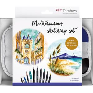 Coffret Mediterranean sketching - urban sketching dans une ambiance méditerranéenne - guide étape par étape de Mareva - Tombow