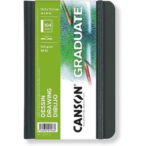 Carnet dessin Graduate - 160gr - Format 10,2 x 15.2cm (portait, cousu grand côté) - 104 feuilles - Canson