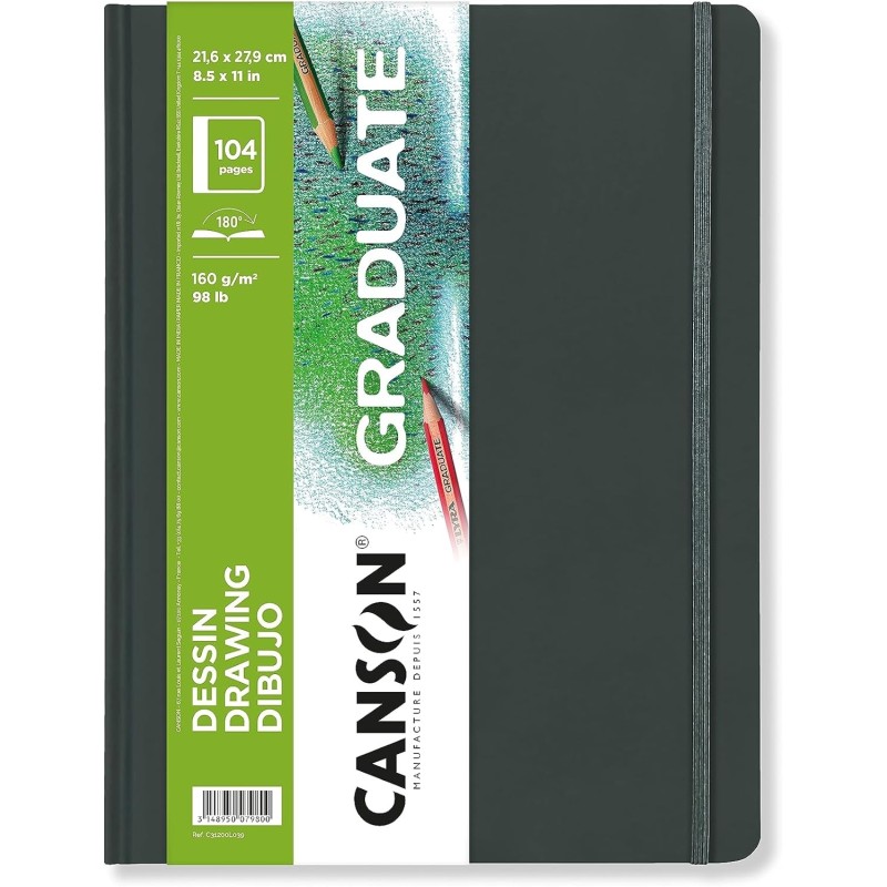 Carnet dessin Graduate - 160gr - Format 21.6 x 27,9cm (portait, cousu grand côté) - 104 feuilles - Canson