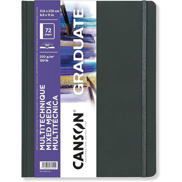 Carnet mix média Graduate - 200gr - Format 21.6 x 27,9cm (portait, cousu grand côté) - 36 feuilles - Canson