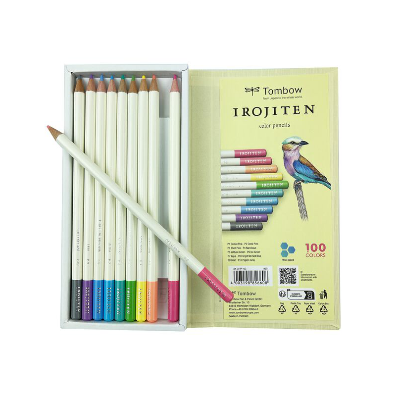 Set IROJITENS - Couleurs pastel I - 10 crayons de couleur haut qualité et fabriqués à la main - texture riche et crémeuse - Tomb