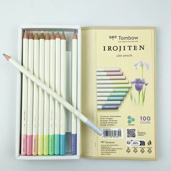 Set IROJITENS - Couleurs pastel III vol.8 - 10 crayons de couleur haute qualité et fabriqués à la main - texture riche et crémeu
