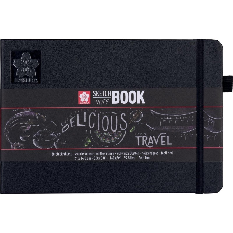 Carnet Sakura noir - Format A5 - 21 x 14,8cm - Paysage - Grain 140 g/m²  - 80 feuilles - Sakura 