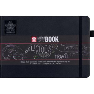 Carnet Sakura noir - Format A5 - 21 x 14,8cm - Paysage - Grain 140 g/m²  - 80 feuilles - Sakura 