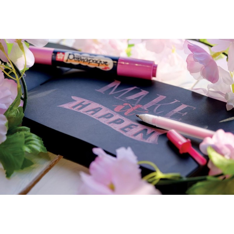 Set Sakura - 3 stylos gel blancs + carnet à croquis Sakura noir - Assortiment idéal pour de superbes créations en noir et blanc 