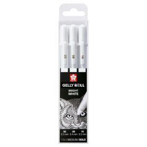 Set 3 stylos blancs Gelly - 0,3 mm, 0,4 mm et 0,5 mm (F, M, L) - Haute couvrance sur papiers noirs, foncés et de couleurs - Saku