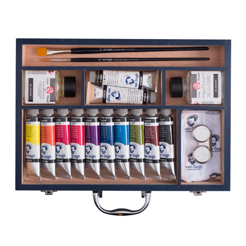 Coffret huile Starter box XL -  12 tubes de couleurs à l'huile d'une grande qualité + vaste panel d'accessoires -  Van Gogh - Ta