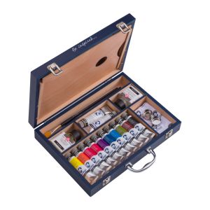 Coffret huile Starter box XL - set complet de 12 couleurs à l'huile + accessoires - coffret élégant en bois durable - Van Gogh -