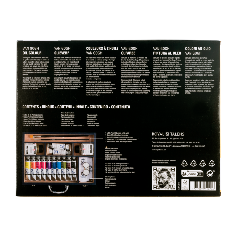 Coffret huile Starter box XL - 12 couleurs à l'huile : 104 Blanc de zinc – 105 Blanc titane – 267 Jaune azo citron – 276 Orange 