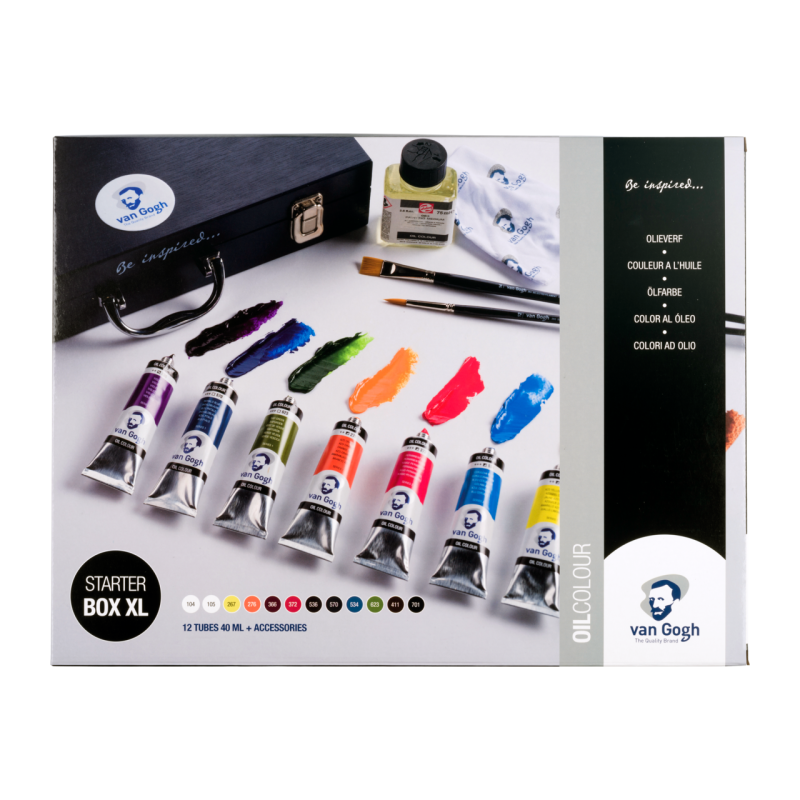 Coffret huile Starter box XL - 12 tubes de couleurs à l"huile d'une grande qualité ainsi que d'un vaste panel d'accessoires pour