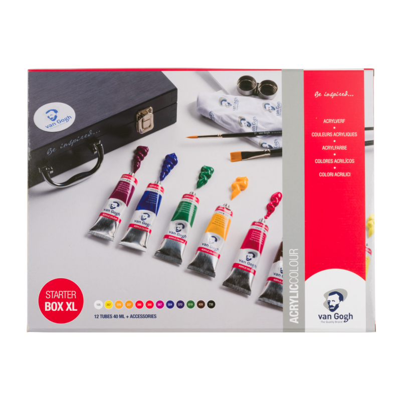 Coffret acrylique Starter box XL - Tout le nécessaire pour peinture acrylique : 12 tubes + accessoires + guide - Van Gogh - Tale