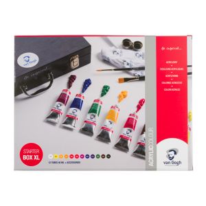 Coffret acrylique Starter box XL - Tout le nécessaire pour peinture acrylique : 12 tubes + accessoires + guide - Van Gogh - Tale