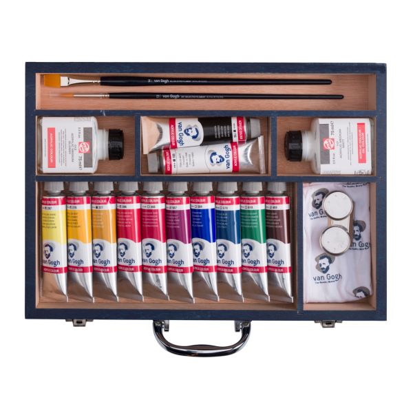 Coffret acrylique Starter box XL - 12 couleurs acrylique + accessoires  Van Gogh - Talens