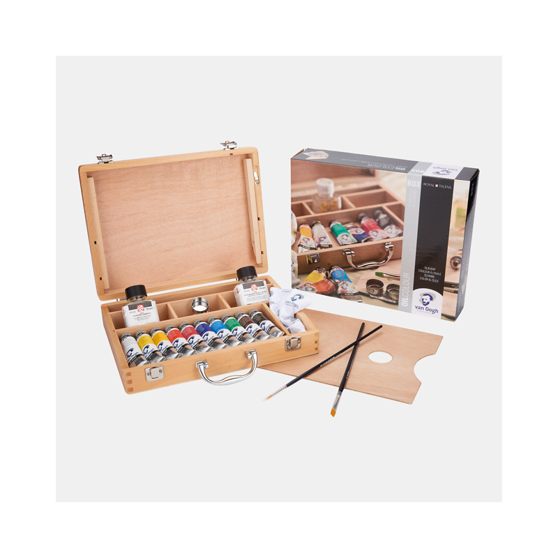 Coffret huile super fine Van Gogh en bois - 12 tubes 40 ml de couleurs intenses acrylique + vaste panel d'accessoires 
