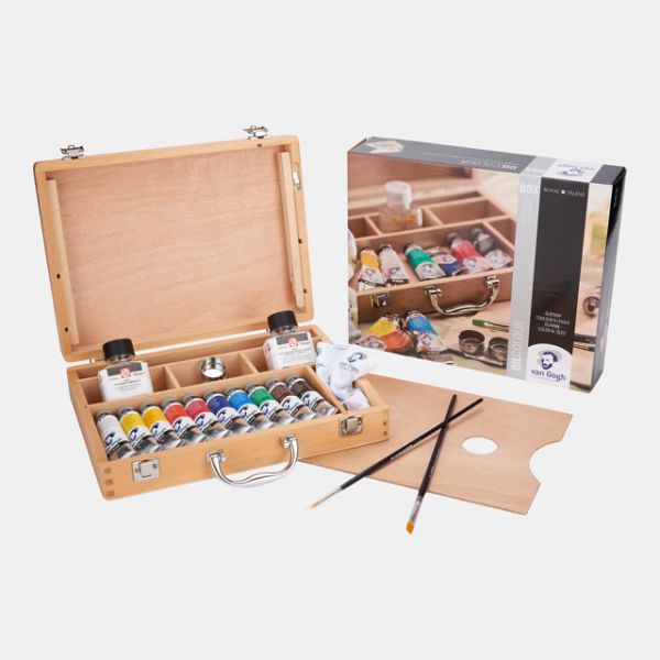 Coffret huile super fine Van Gogh en bois - 12 tubes 40 ml de couleurs intenses acrylique + vaste panel d'accessoires 