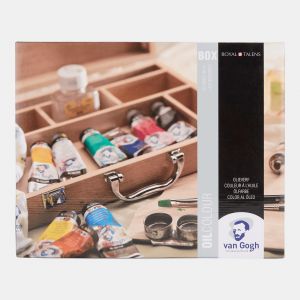 Coffret huile super fine Van Gogh en bois - 12 tubes couleurs acrylique + accessoires