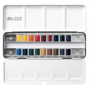 Boîte d'aquarelle extra-fine - 18 demi-godets + 6 vides - Winsor et Newton - aquarelle qualité professionnelle, pigmentation éle