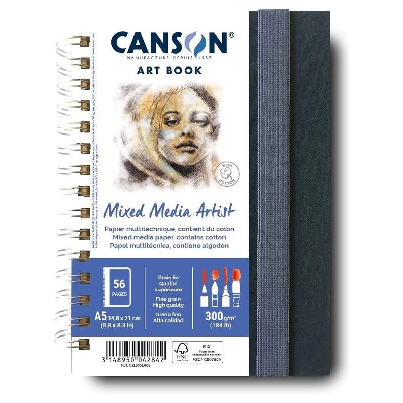 Carnet multitechnique - Format A5 - 14.8 x 21cm - Carnet rigide - 28 feuilles grain fin 300g - techniques dessin et peinture - C
