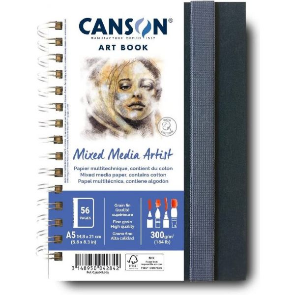 Carnet multitechnique - Format A5 - 14.8 x 21cm - Carnet rigide - 28 feuilles grain fin 300g - techniques dessin et peinture - C