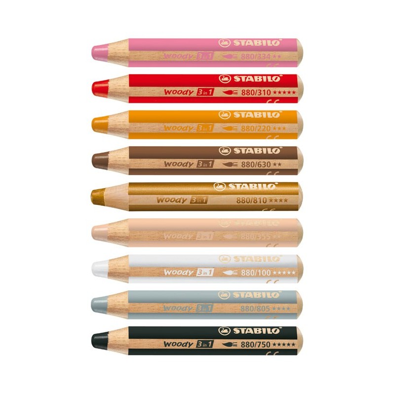 Crayons Woody - 3 en 1 - Polyvalent : s'utilise comme craie grasse, crayon de couleur ou encore comme crayon aquarellable - Stab