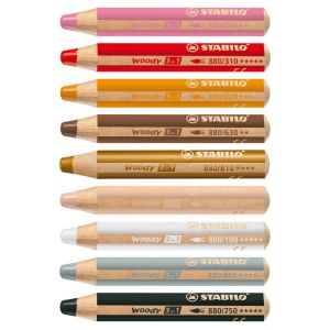 Crayons Woody - 3 en 1 - Polyvalent : s'utilise comme craie grasse, crayon de couleur ou encore comme crayon aquarellable - Stab