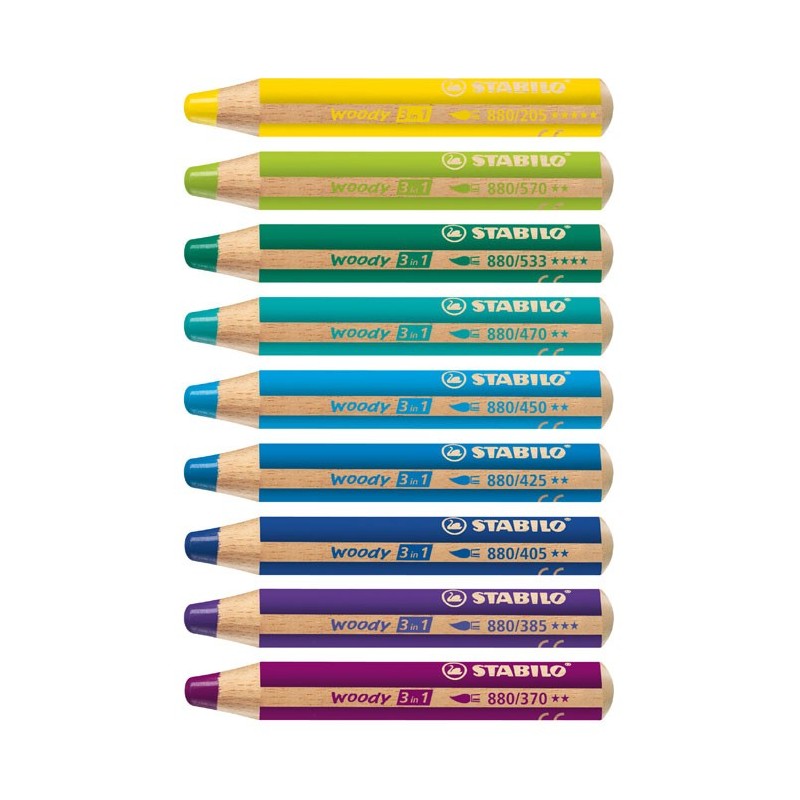 Crayons Woody - 3 en 1 - 24 couleurs vives -  mine très pigmentée - corps rond et léger - Stabilo