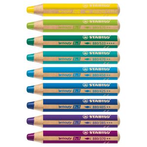 Crayons Woody - 3 en 1 - 24 couleurs vives -  mine très pigmentée - corps rond et léger - Stabilo