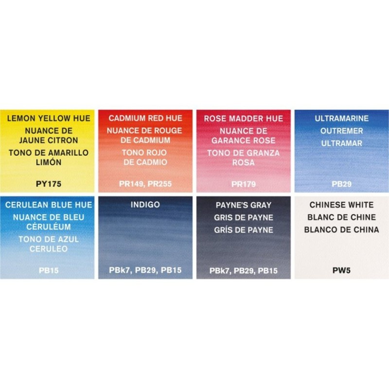 Set de poche Cotman - Ciel - Lemon Yellow Hue, Cadmium Red Hue, Ultramarine, Rose Madder, Hue Cerulean, Blue Hue Payne's, Gray C