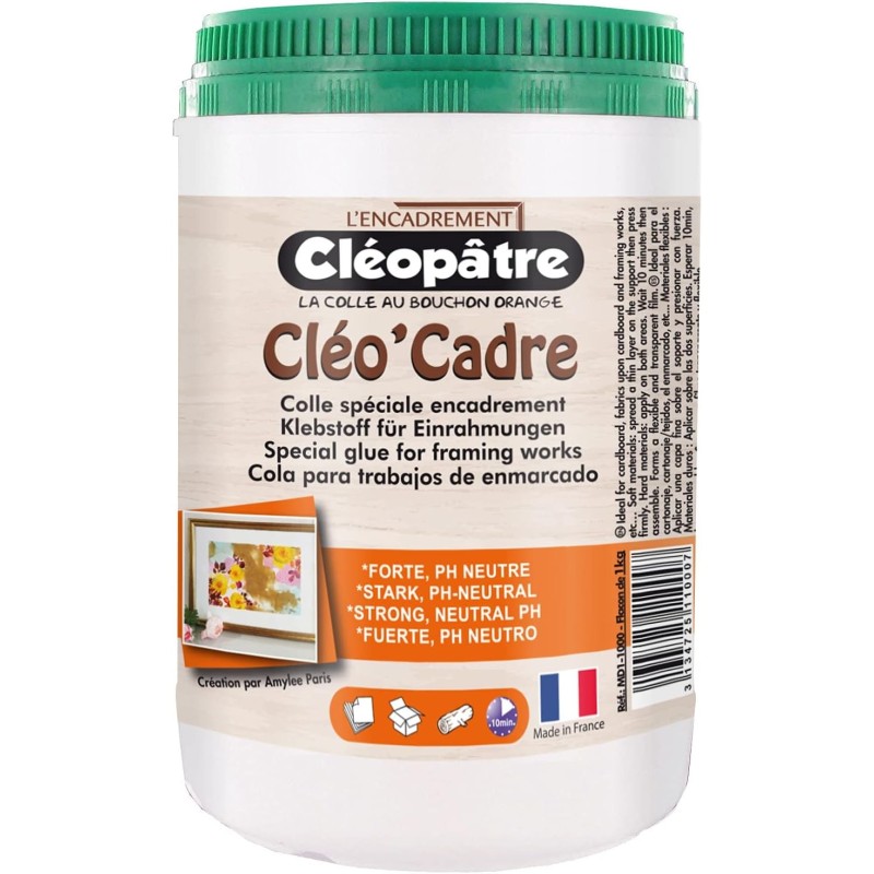 Colle encadrement Cléo'Cadre - Pot 1kg -  solide et durable - papier, bois, carton - Cléopâtre