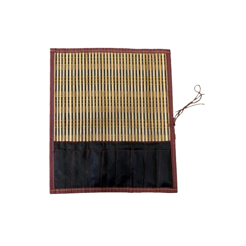 Natte bambou foncé 30 x 35 cm - Trousse synthétique cousue - 8 compartiments grand format - pinceaux huile, acrylique, aquarelle