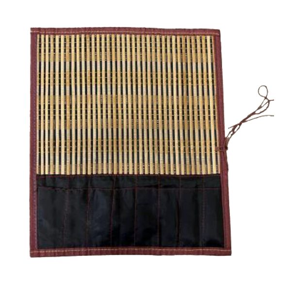 Natte bambou foncé 30 x 35 cm - Trousse synthétique cousue - 8 compartiments grand format - pinceaux huile, acrylique, aquarelle
