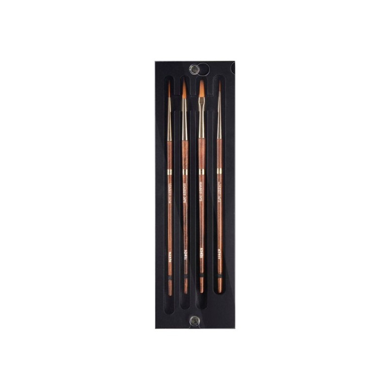 Coffret de 4 pinceaux aquarelle Isaqua - Fabrication à la main - Poils synthétiques - Travaux de détails et précision -   Isabey