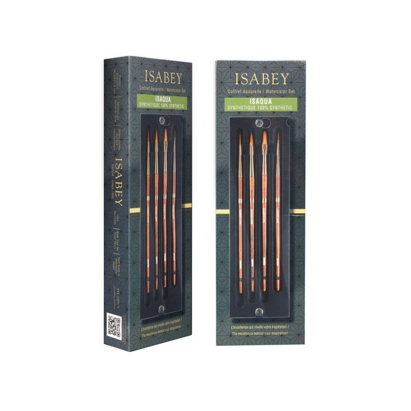 Coffret de 4 pinceaux aquarelle Isaqua - Haute qualité - Tailles et formes variées : rond 6241.02, rond 6241.06, traceur 6233.04