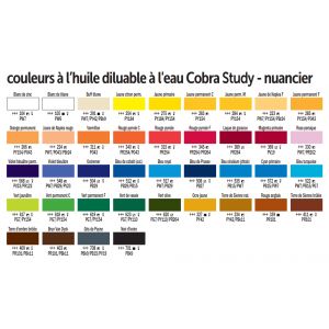 Coffret huile diluable à l'eau Cobra Study - Nuancier  de 40 couleurs semi-transparentes, semi-opaques et opaques - Cobra 
