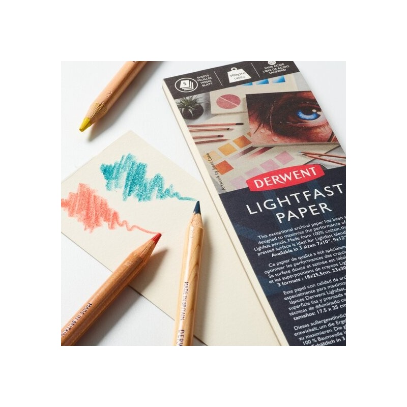 Boîte 100 crayons de couleur Lightfast + bloc de papier - 100% résistants à la lumière - Derwent