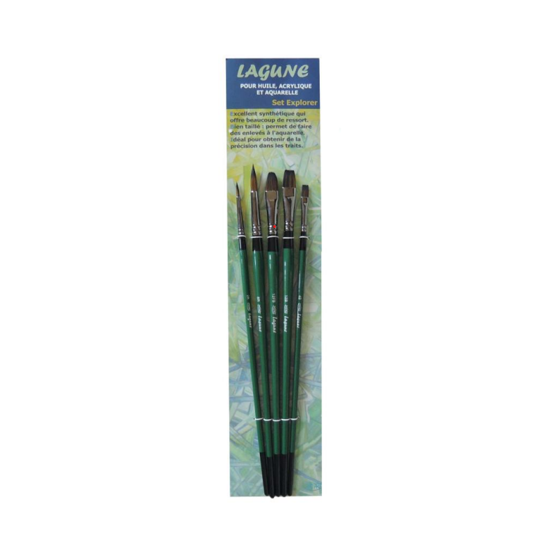Set de 5 pinceaux pour huile et acrylique - Explorer petit format - Rond, plat et amande - Lagune