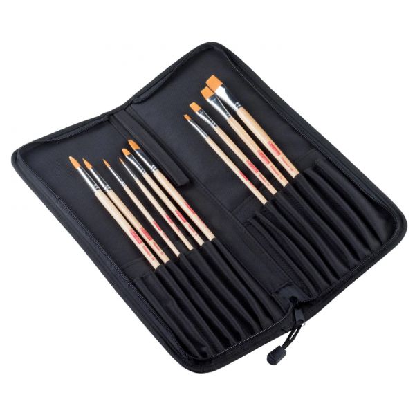 Set de 10 pinceaux synthétiques + trousse - Art Création