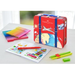 Valisette 40 feutres Connector - Faber-Castell - couleurs brillantes - livret de coloriage inclus
