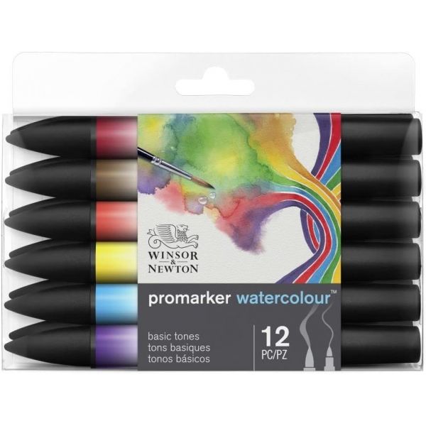 Set de 12 Promarker Watercolour - Double-pointe : 1 pointe fine et 1 pointe pinceau flexible -  Winsor & Newton - 