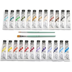 Set de 24 tubes de gouache + 2 pinceaux - Couleurs intenses et lumineuses - Pébéo