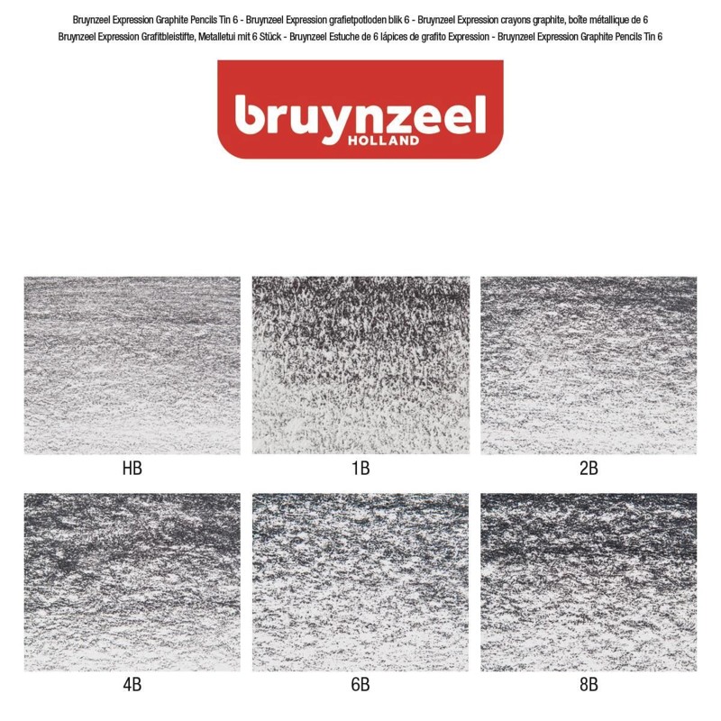 Set 6 crayons graphites Expressions - Duretés : HB - 1B - 2B - 4B - 6B - 8B - Excellent rendu graphite - Bruynzeel