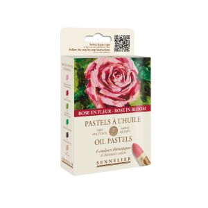 Etui 6 pastels Huile - thème roses en fleur - Convient pour de nombreuses surfaces: papier, bois, métal, pierre, toile, verre.. 
