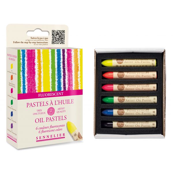 Etui 6 pastels Huile - fluos - 100% résistants à la lumière - Onctueux et facile à utiliser - Sennelier