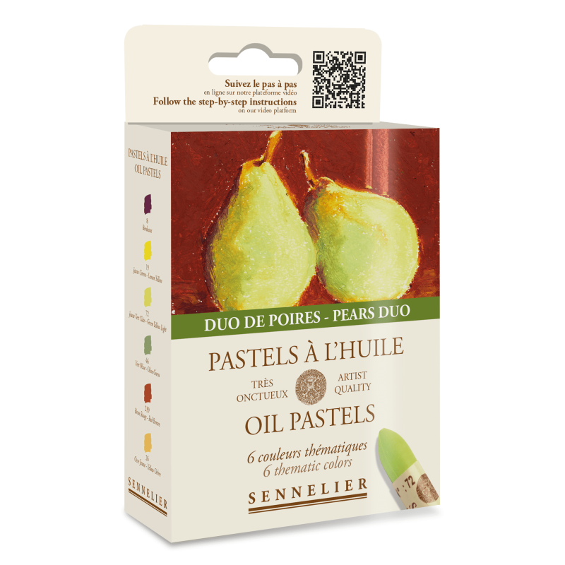 Etui 6 pastels Huile - thème duo de poires - Parfait pour créer des effets multimédias en technique acrylique, huile, aquarelle.